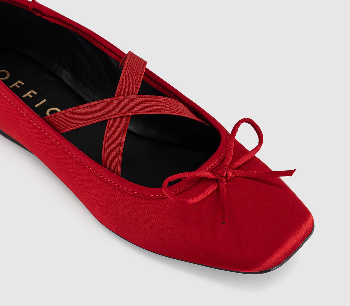 OFFICEFate - Elastic Cross Strap Square Toe BallerinaRed Satin