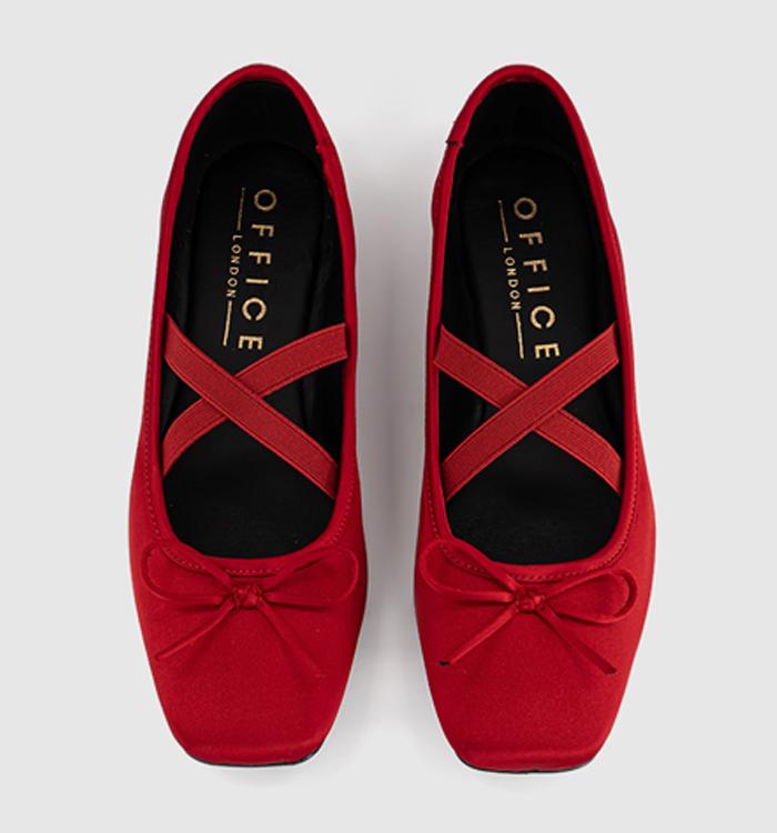 OFFICE Fate - Elastic Cross Strap Square Toe Ballerina Red Satin