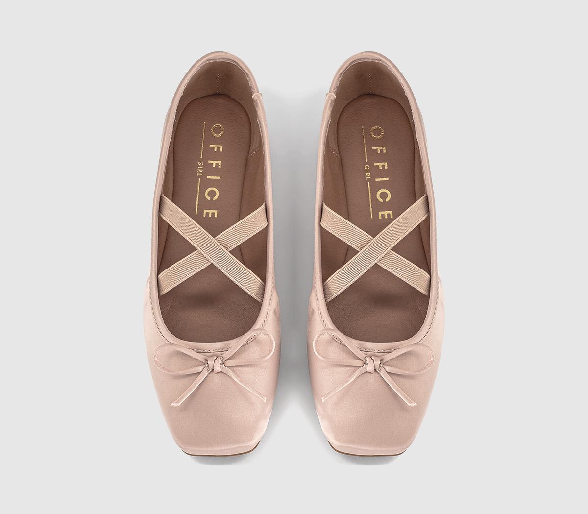 OFFICEFate Elastic Cross Strap Square Toe Ballerina FlatsPink Satin