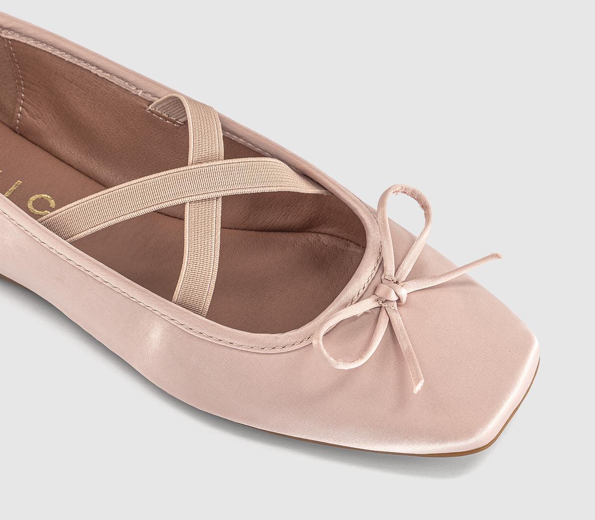OFFICEFate Elastic Cross Strap Square Toe Ballerina FlatsPink Satin