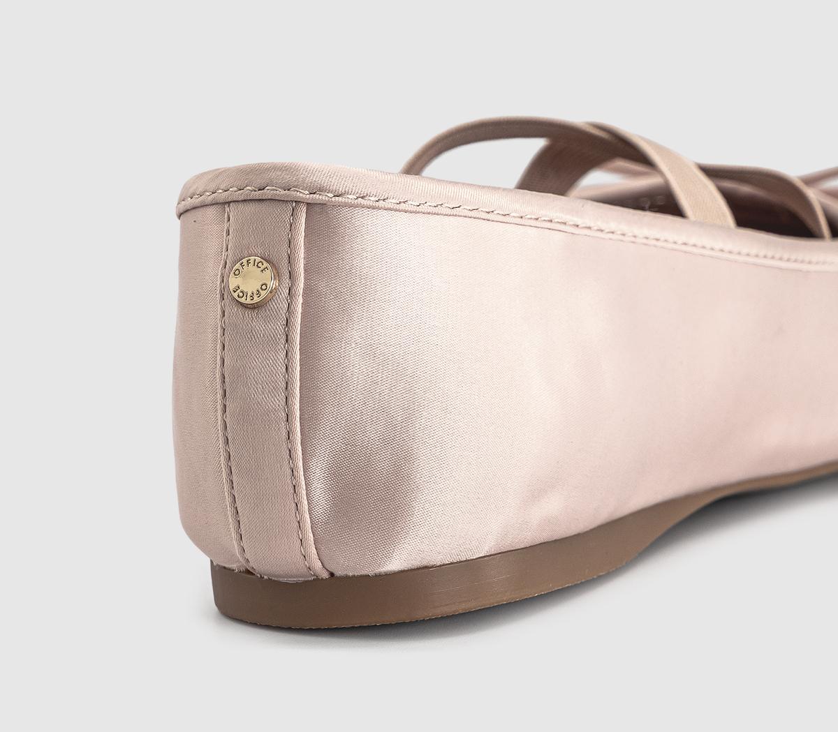 OFFICEFate Elastic Cross Strap Square Toe Ballerina FlatsPink Satin