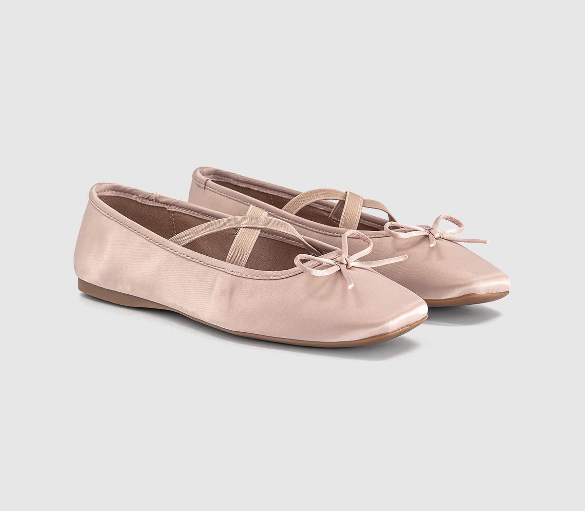 OFFICEFate Elastic Cross Strap Square Toe Ballerina FlatsPink Satin