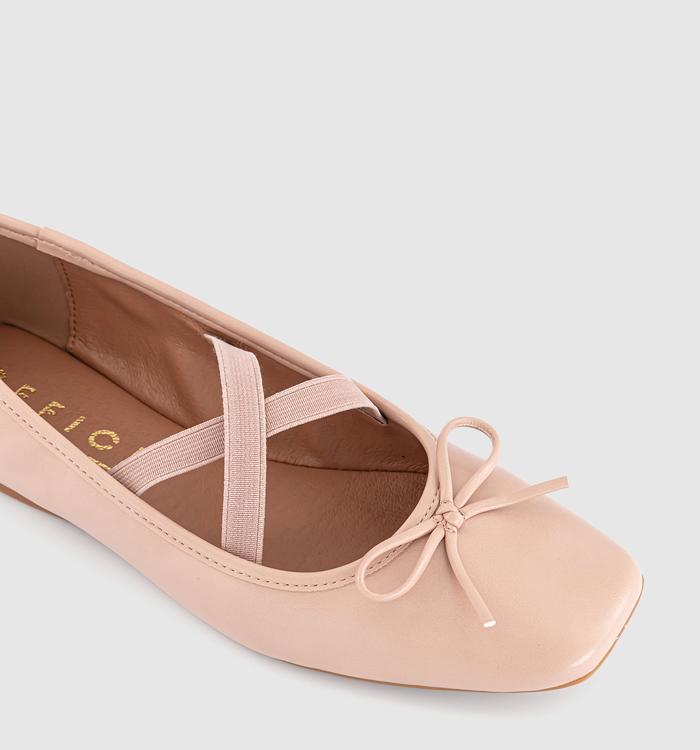OFFICE Fate Elastic Cross Strap Square Toe Ballerina Flats Blush