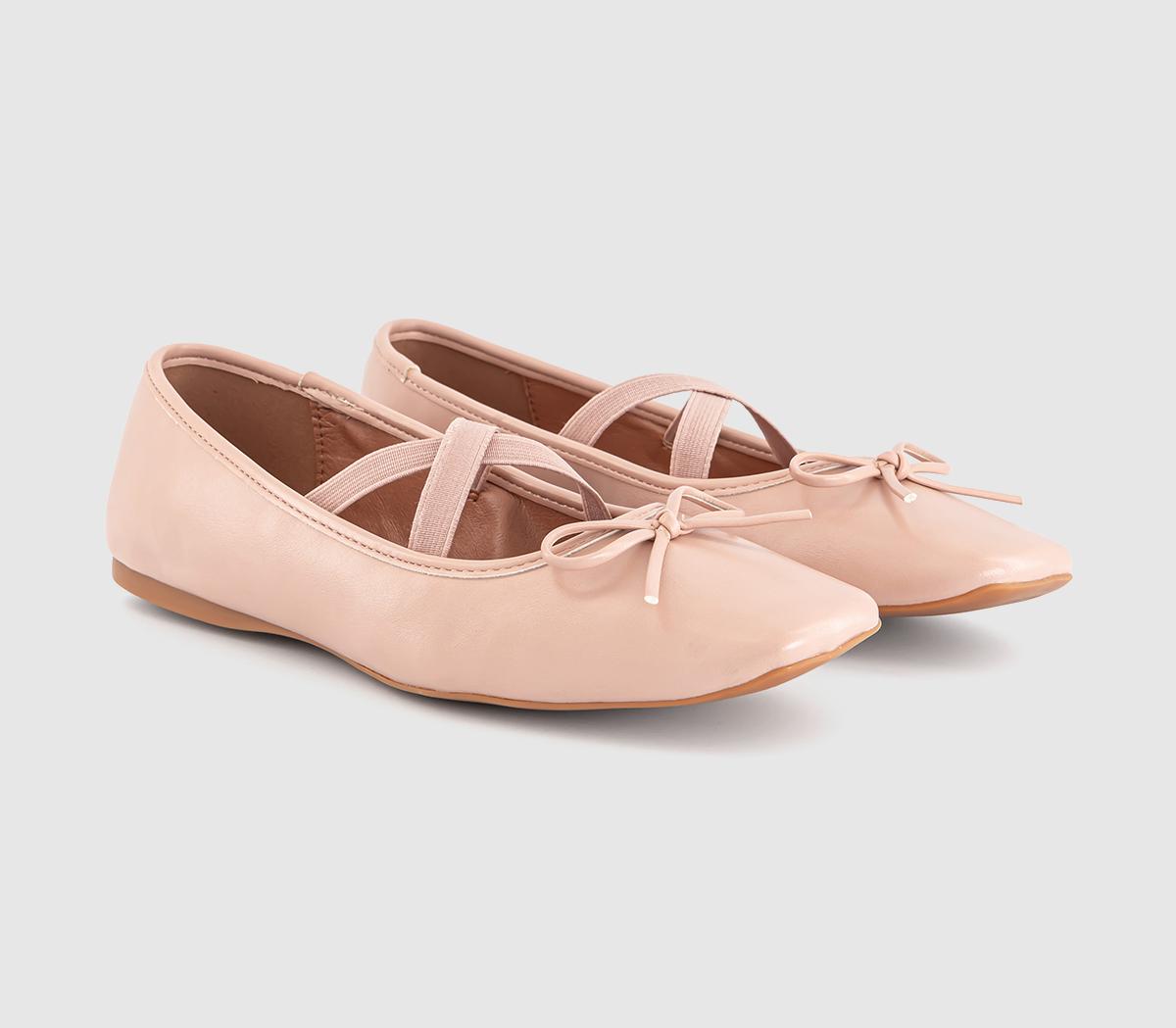 OFFICEFate Elastic Cross Strap Square Toe Ballerina Flats OFFICEFate Elastic Cross Strap Square Toe Ballerina FlatsBlush