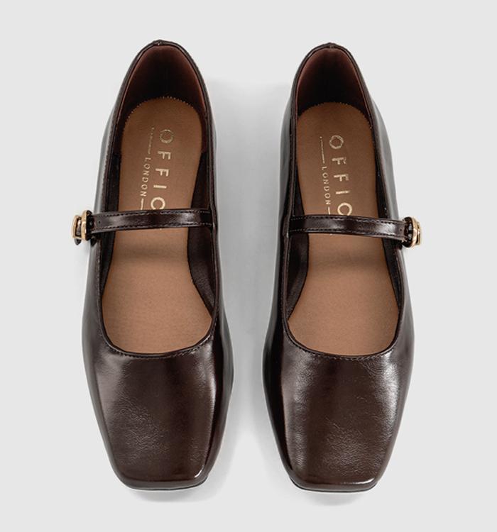 OFFICE Flourish Square Toe Mary Jane Ballerina Pumps Brown