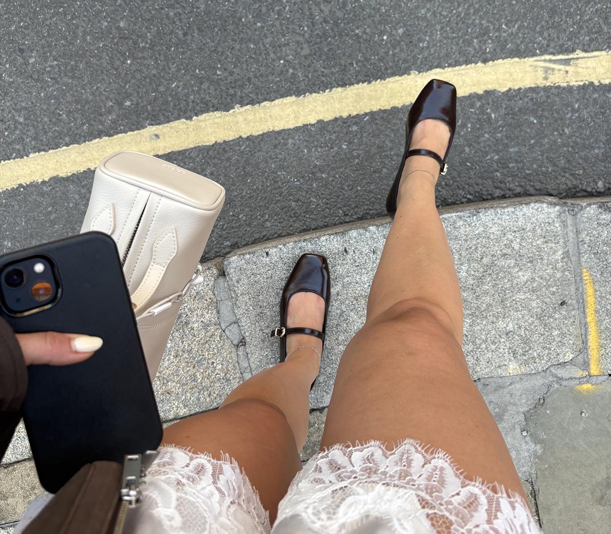 OFFICE Flourish Square Toe Mary Jane Ballet Pumps Dark Brown - Flat Shoes for Women