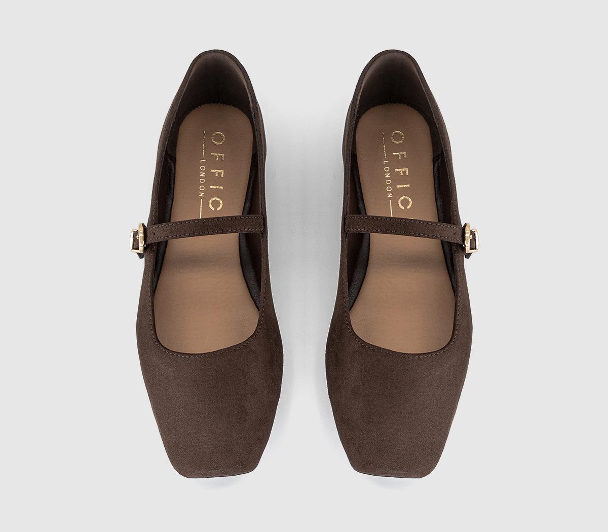 OFFICEFlourish Square Toe Mary Jane Ballet PumpsBrown Faux Suede