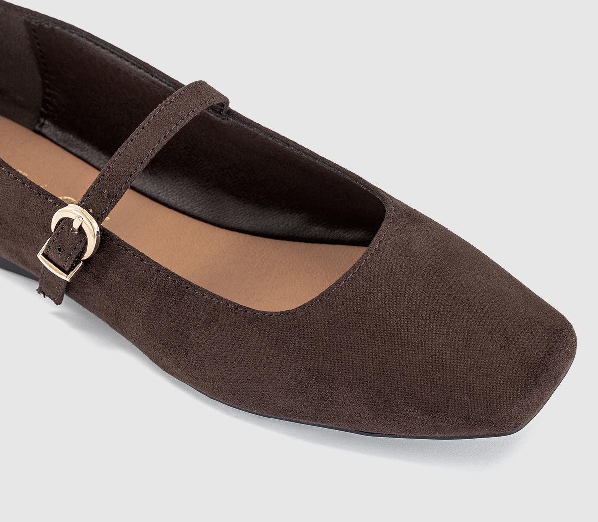OFFICEFlourish Square Toe Mary Jane Ballet PumpsBrown Faux Suede