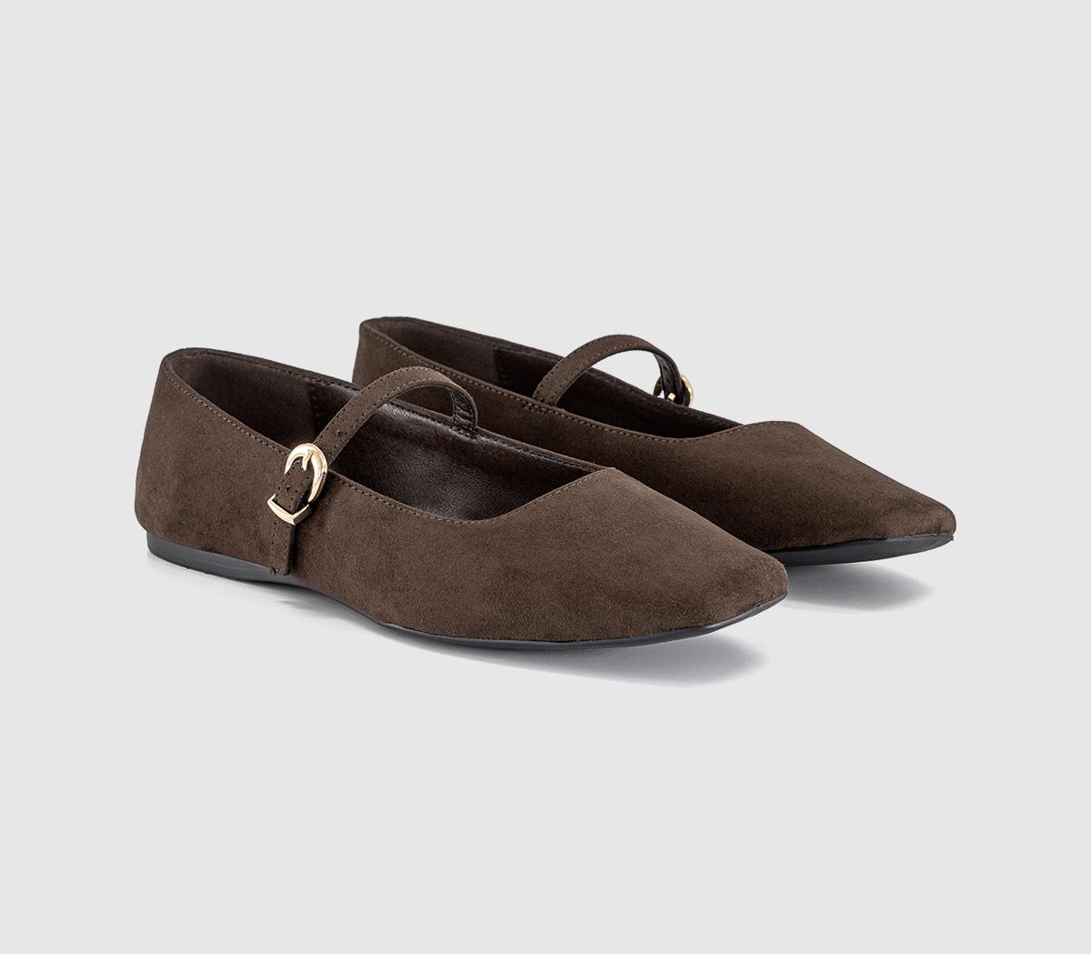 OFFICEFlourish Square Toe Mary Jane Ballet PumpsBrown Faux Suede