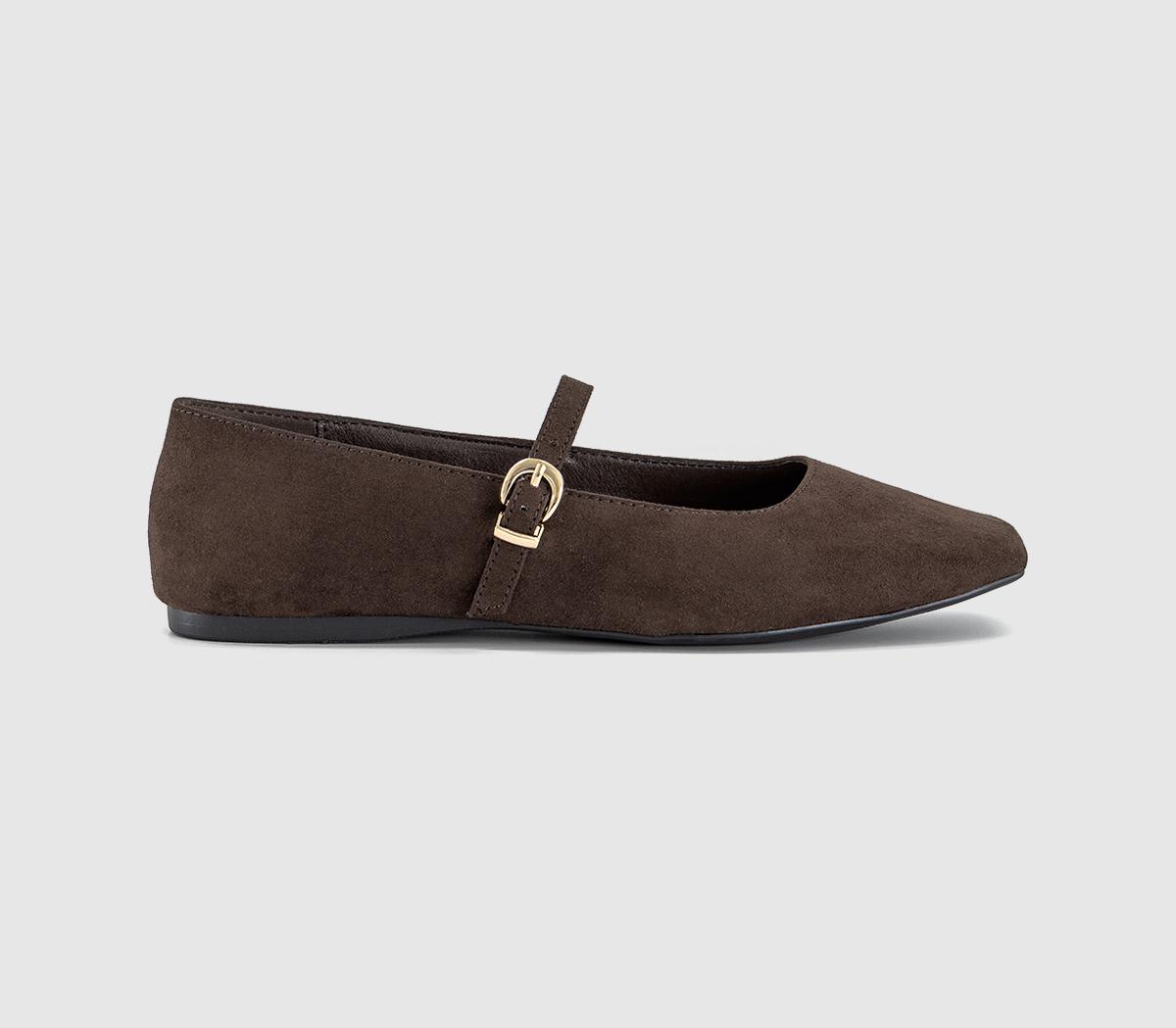 OFFICEFlourish Square Toe Mary Jane Ballet PumpsBrown Faux Suede