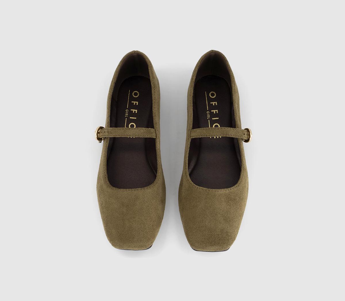 OFFICEFlourish Square Toe Mary Jane Ballerina PumpsOlive Faux Suede