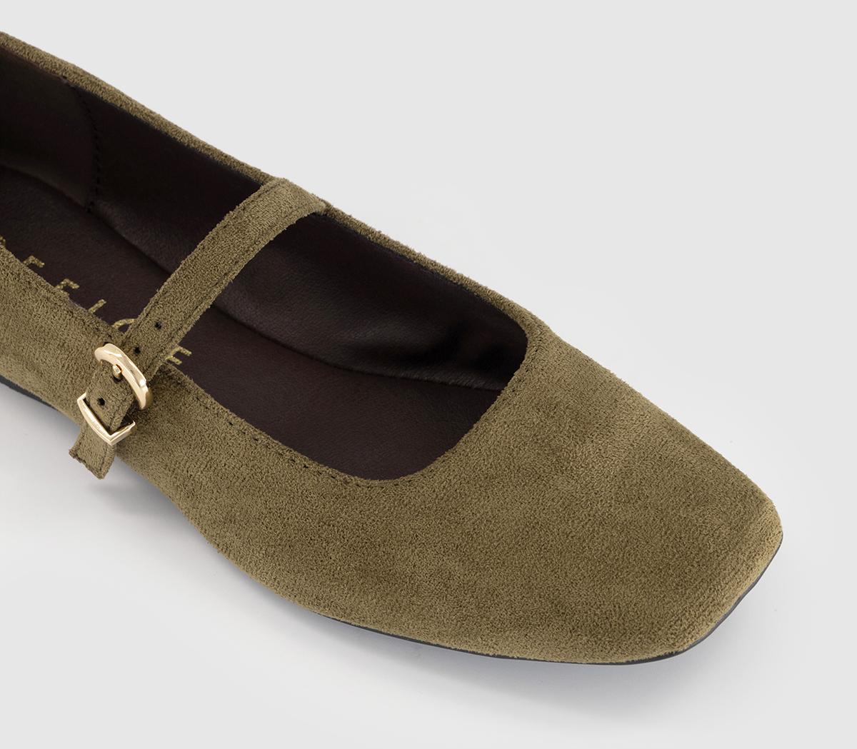 OFFICEFlourish Square Toe Mary Jane Ballerina PumpsOlive Faux Suede