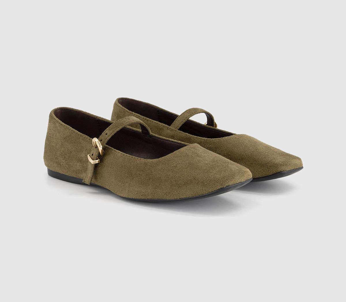 OFFICEFlourish Square Toe Mary Jane Ballerina PumpsOlive Faux Suede