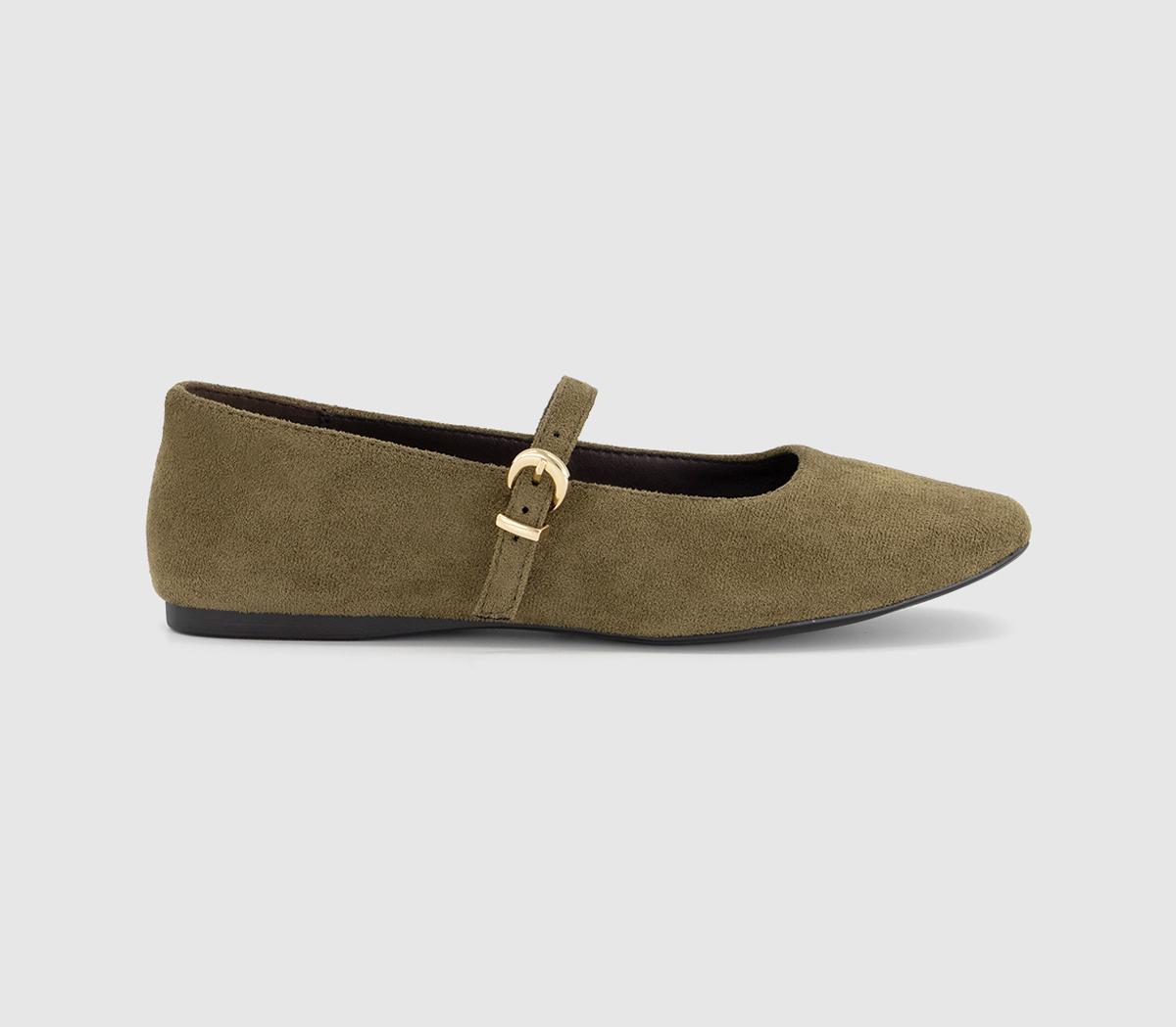 OFFICEFlourish Square Toe Mary Jane Ballerina PumpsOlive Faux Suede