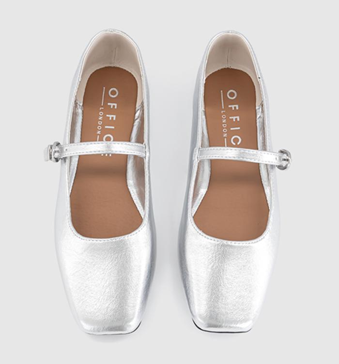 OFFICE Flourish Square Toe Mary Jane Ballerina Flats Silver