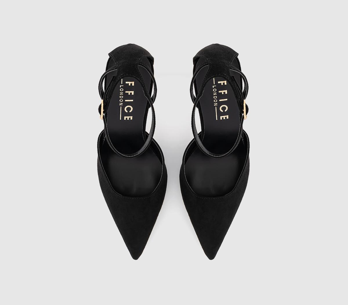 OFFICEHideaway Two Part Cut Out Court HeelsBlack Faux Suede
