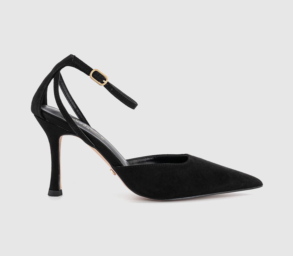 OFFICEHideaway Two Part Cut Out Court HeelsBlack Faux Suede