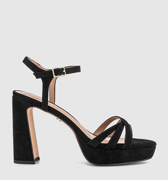 OFFICE Hype Two Part Platform Heeled Sandals Black Faux Suede