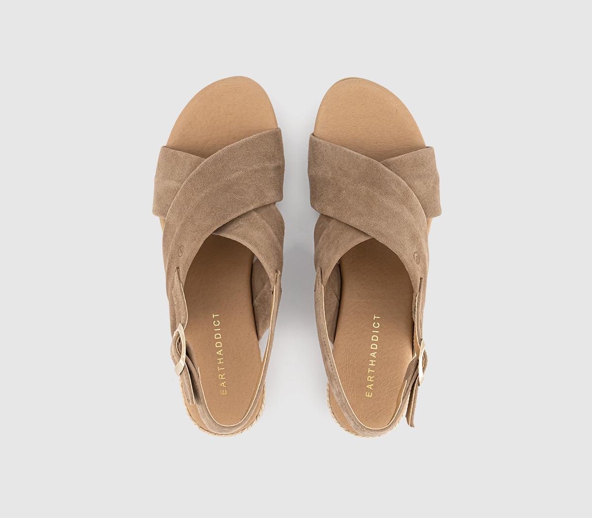 EARTHADDICTTulip Cross Over SandalsBeige Suede
