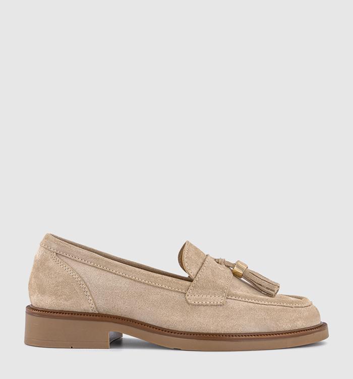OFFICE Fallon Metal Trim Tassel Loafers Taupe Suede