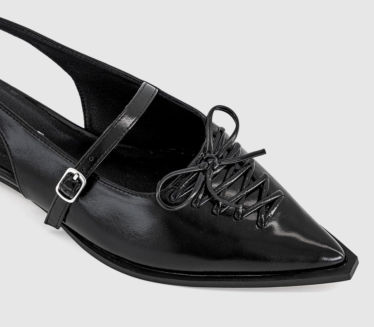 OFFICEFantasy - Lace Up Detail Pointed Slingback Flats OFFICEFantasy - Lace Up Detail Pointed Slingback FlatsBlack