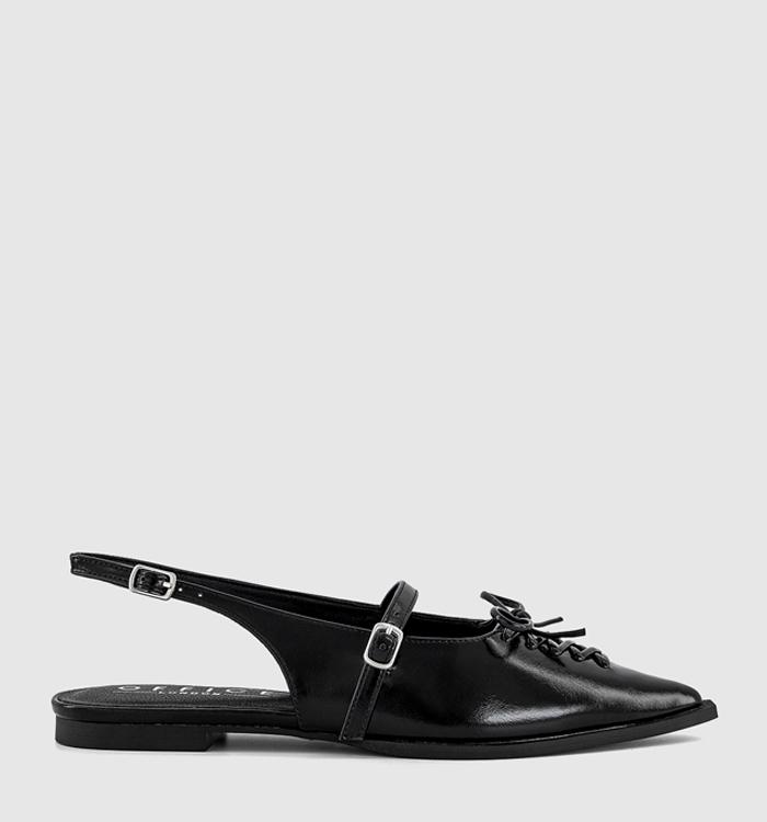 OFFICE Fantasy - Lace Up Detail Pointed Slingback Flats Black