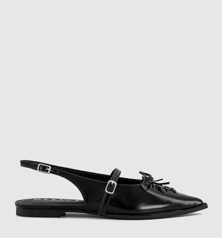 Office Fantasy - Lace Up Detail Pointed Slingback Flats Black