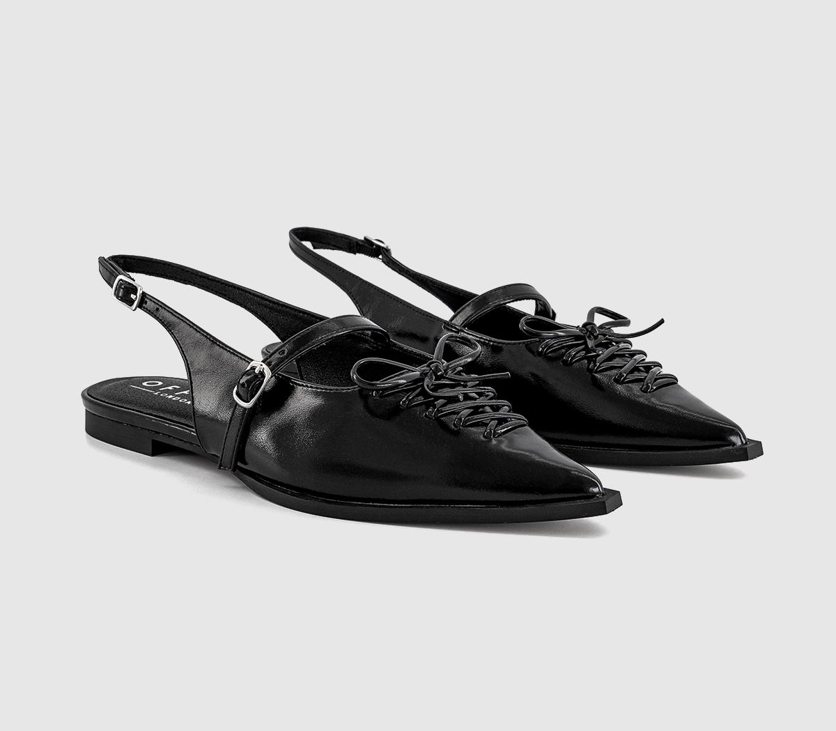 OFFICEFantasy - Lace Up Detail Pointed Slingback Flats OFFICEFantasy - Lace Up Detail Pointed Slingback FlatsBlack