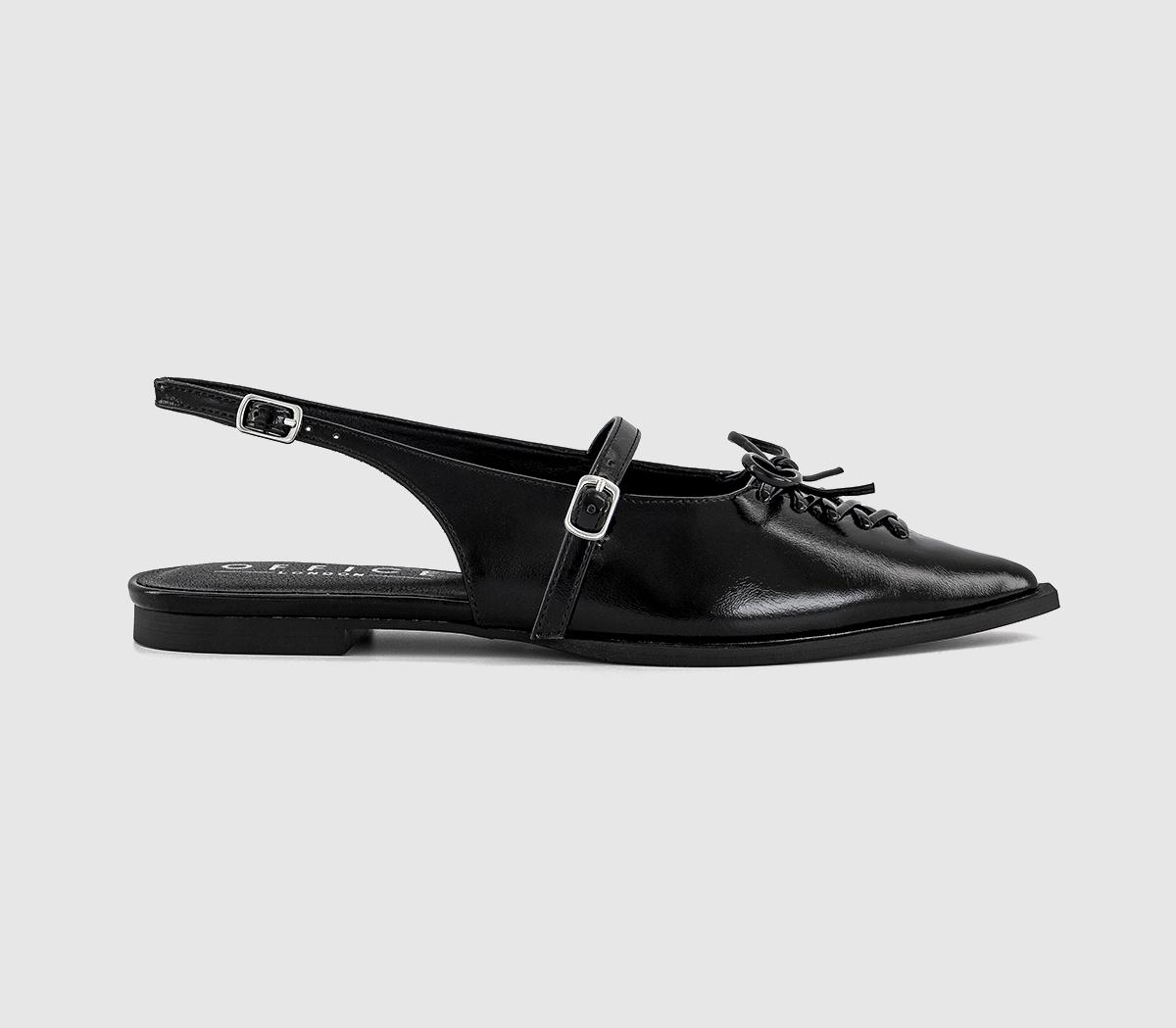 OFFICEFantasy - Lace Up Detail Pointed Slingback Flats OFFICEFantasy - Lace Up Detail Pointed Slingback FlatsBlack