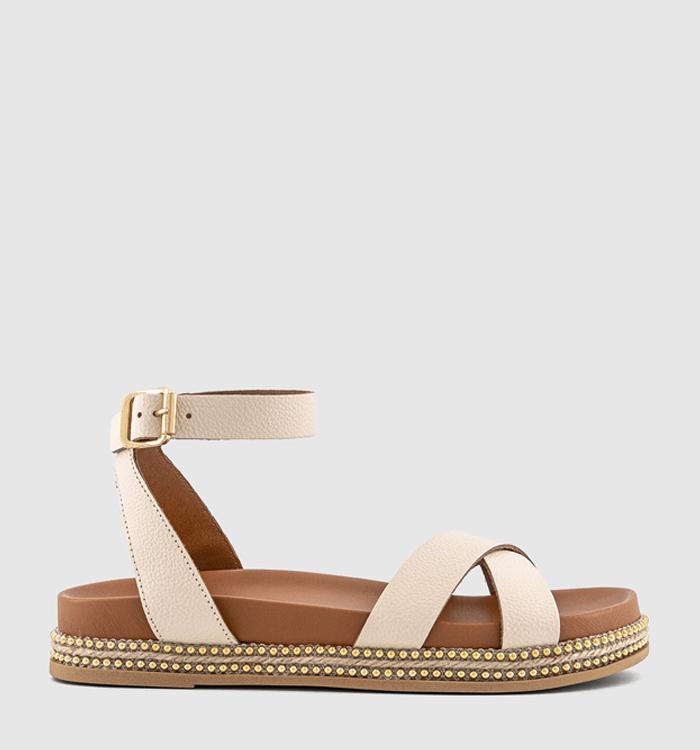 OFFICE Serenity Bead Detail Footbed Sandals Off White Leather