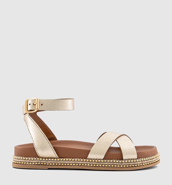 OFFICE Serenity Bead Detail Footbed Sandals Gold Leather
