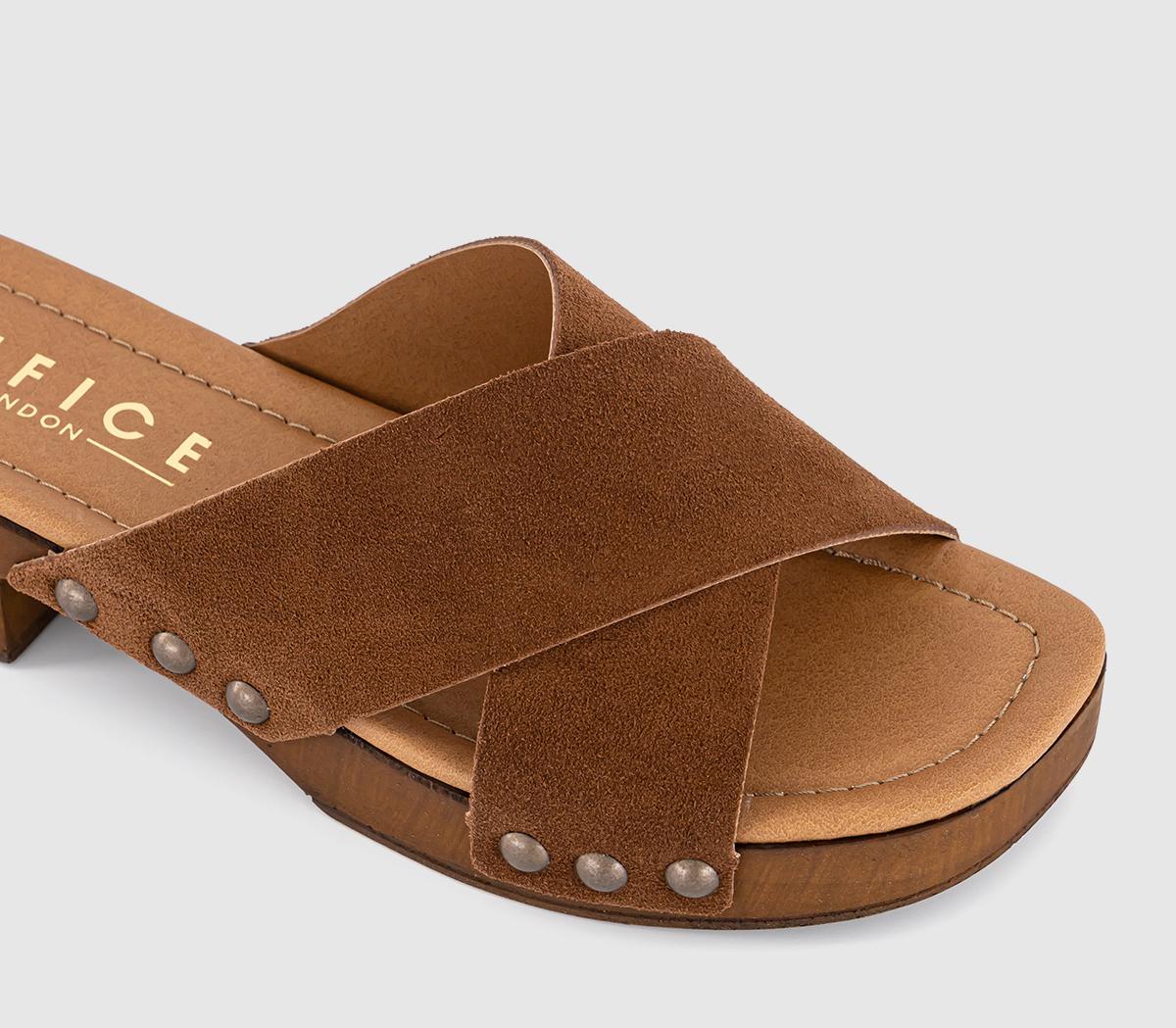 OFFICESofia Cross Over Wood Effect MulesBrown Suede
