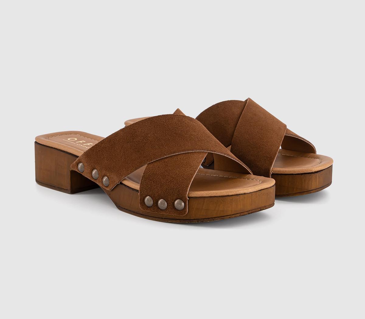 OFFICESofia Cross Over Wood Effect MulesBrown Suede