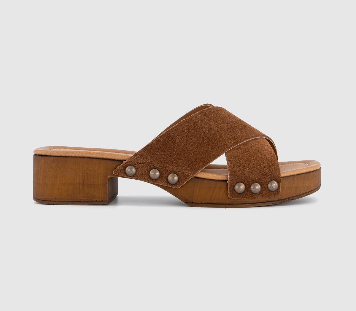 OFFICESofia Cross Over Wood Effect MulesBrown Suede
