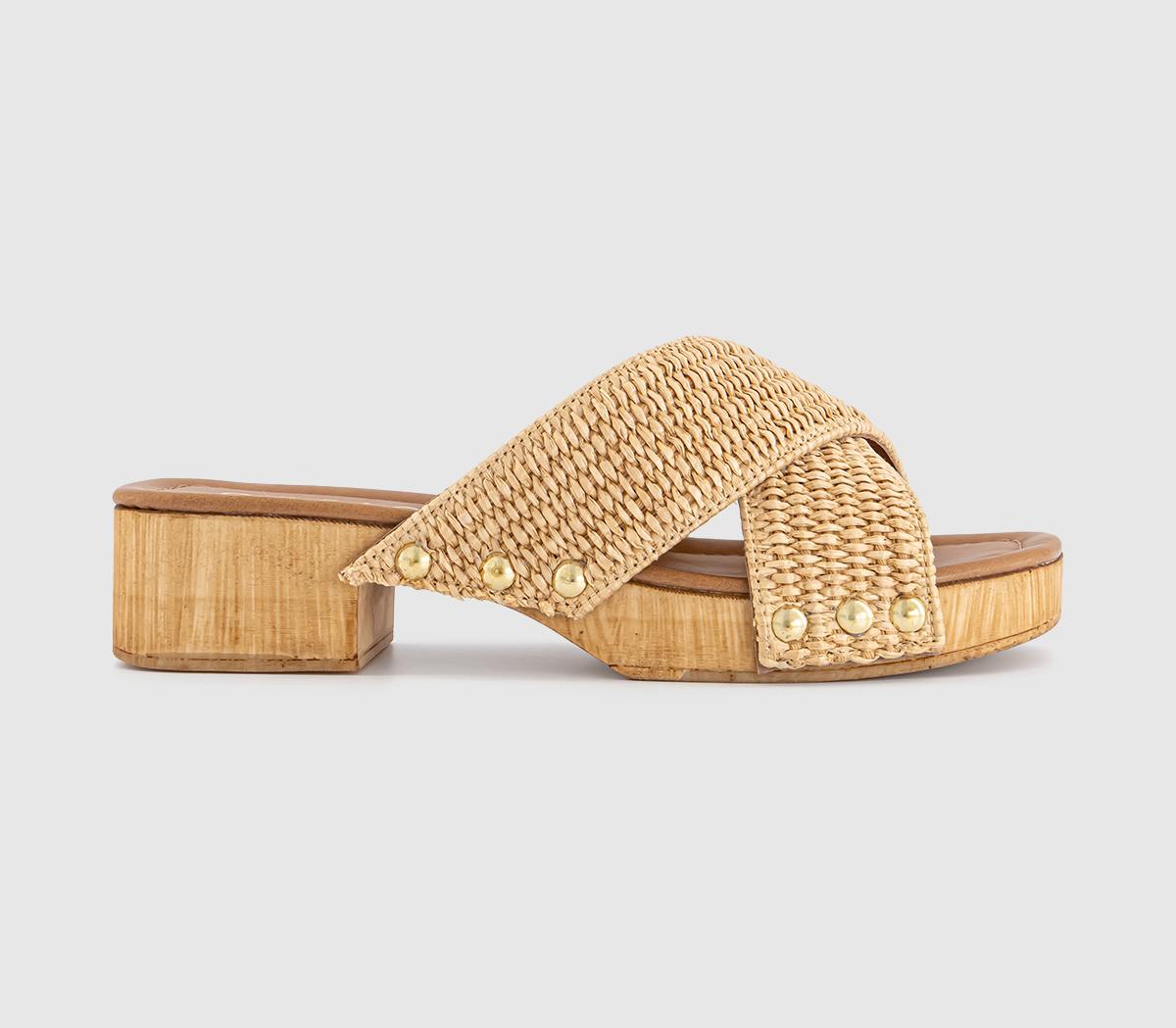 OFFICESofia Cross Over Wood Effect Mules OFFICESofia Cross Over Wood Effect MulesRaffia
