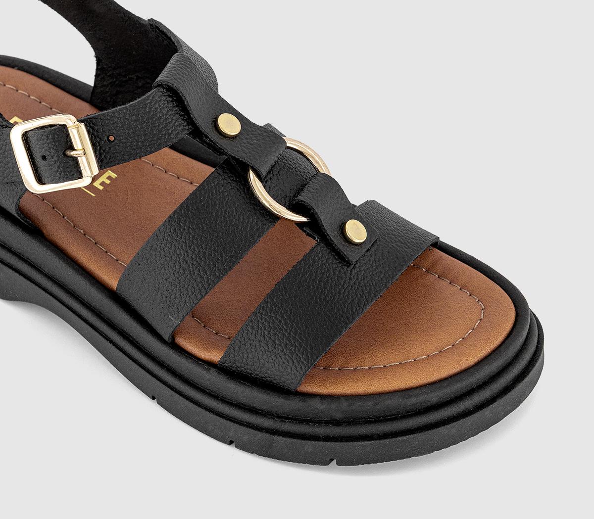 OFFICESamson Hardware Detail Chunky SandalsBlack Leather