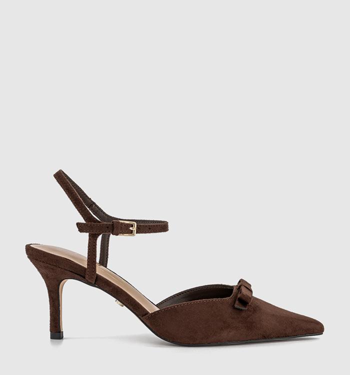 OFFICE Motive Two Part Court Heels Brown Faux Suede