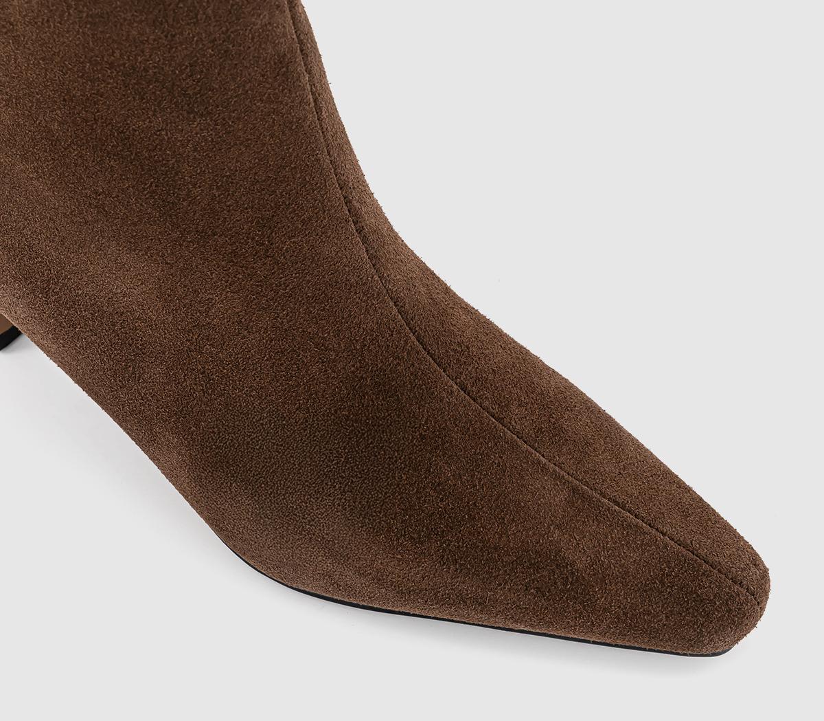 OFFICEAddison Curve Heel Ankle BootsBrown Suede