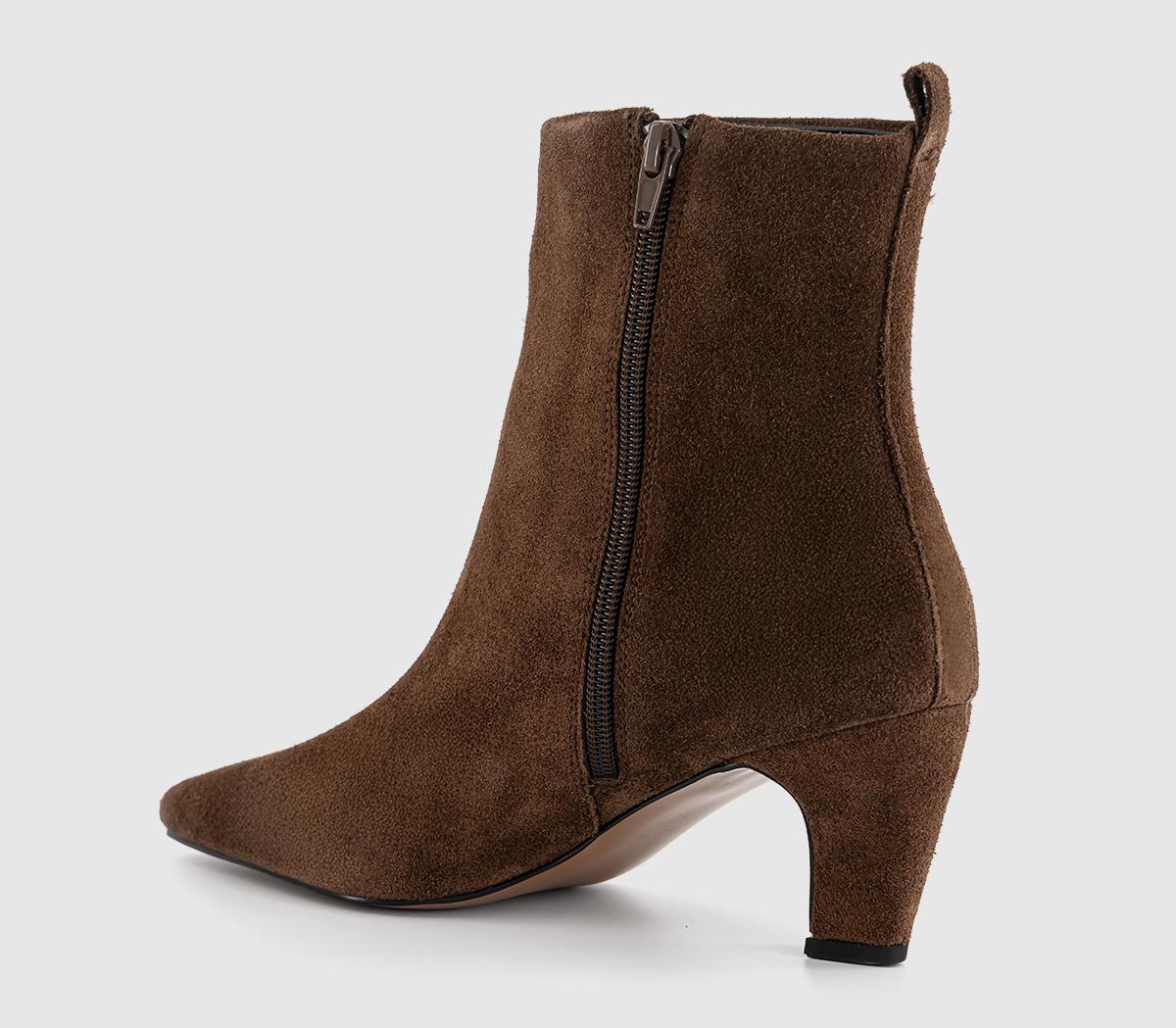 OFFICEAddison Curve Heel Ankle BootsBrown Suede