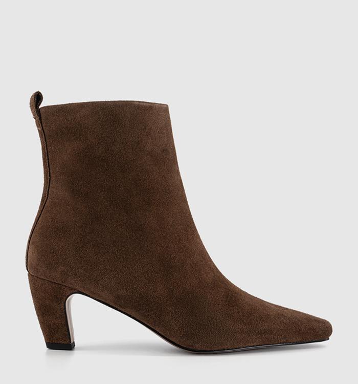 OFFICE Addison Curve Heel Ankle Boots Brown Suede