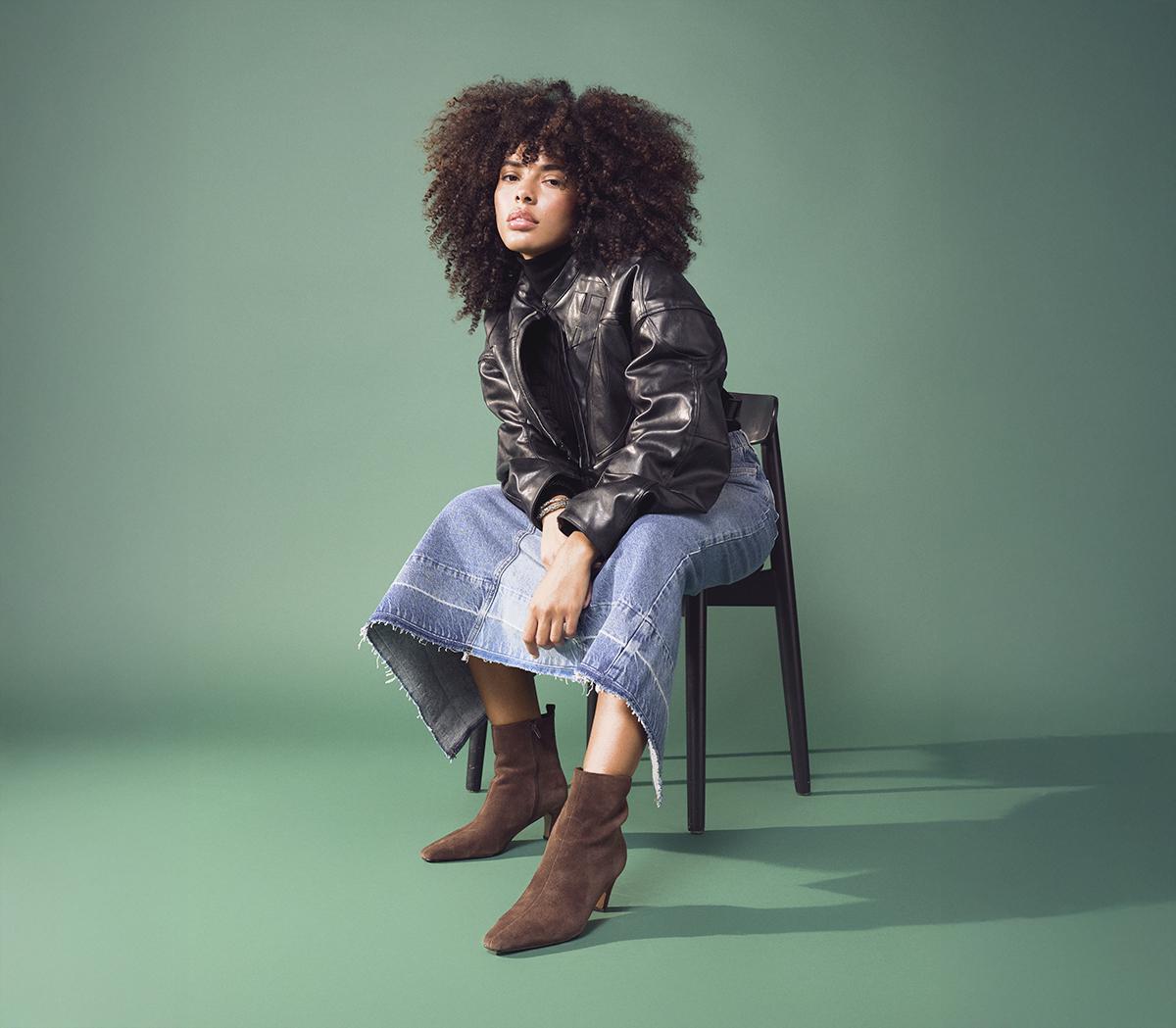 OFFICEAddison Curve Heel Ankle BootsBrown Suede