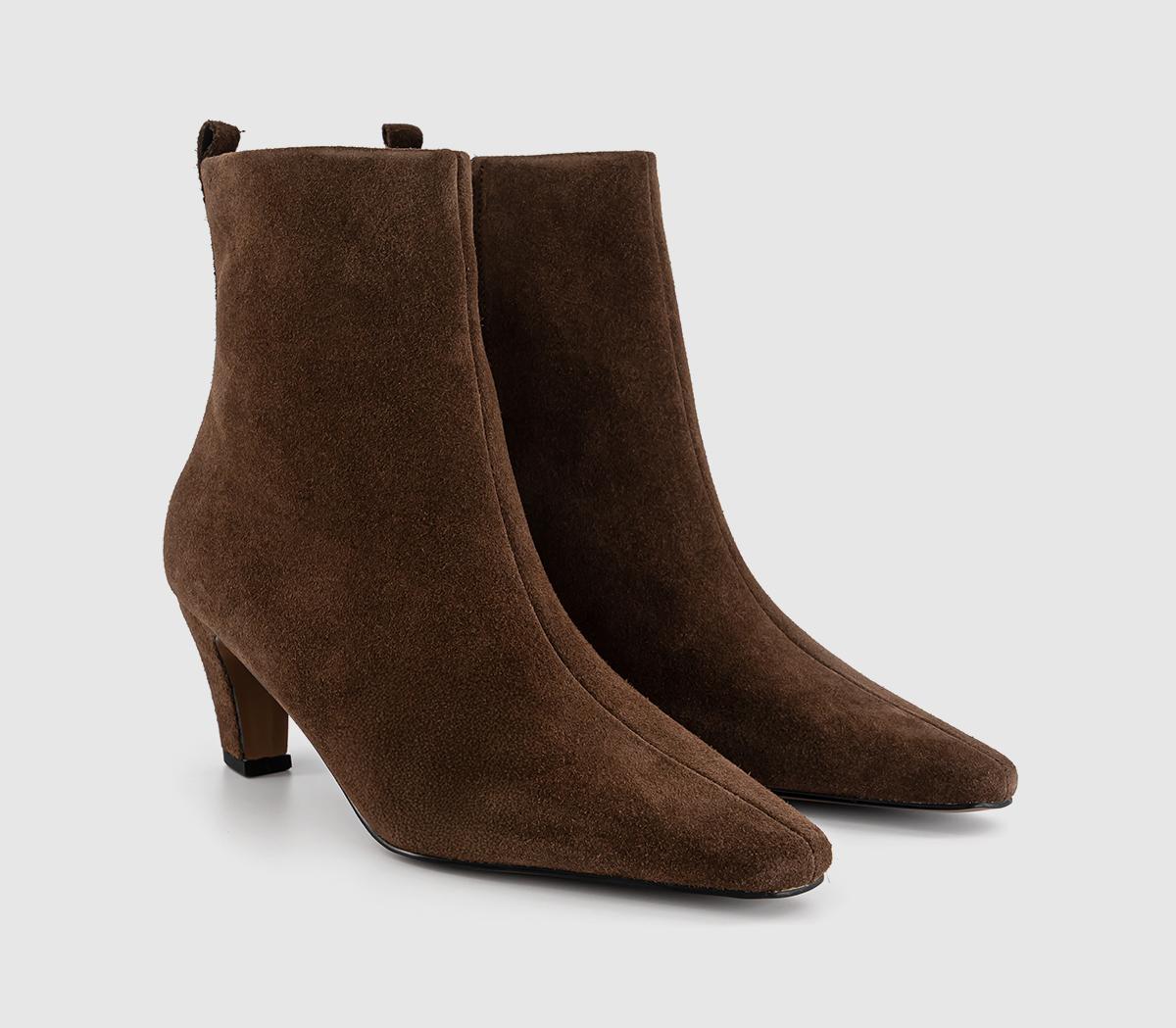 OFFICEAddison Curve Heel Ankle BootsBrown Suede