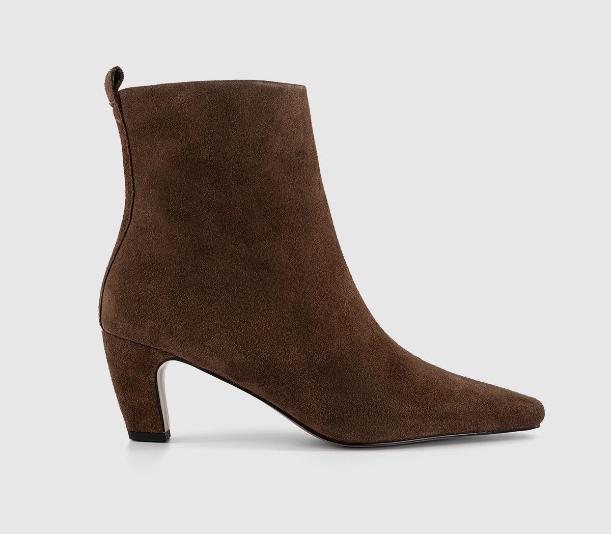 OFFICEAddison Curve Heel Ankle BootsBrown Suede
