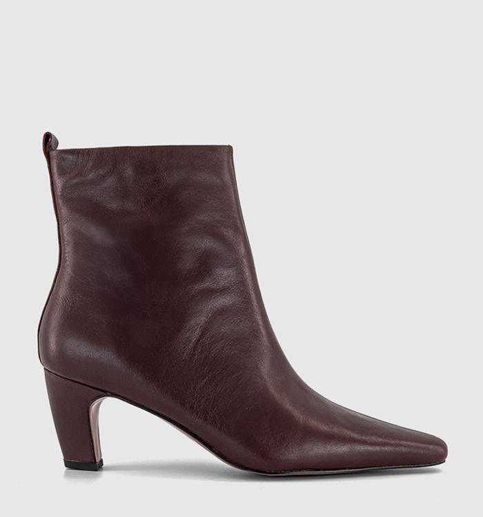 OFFICE Addison Curve Heel Ankle Boots Burgundy Leather