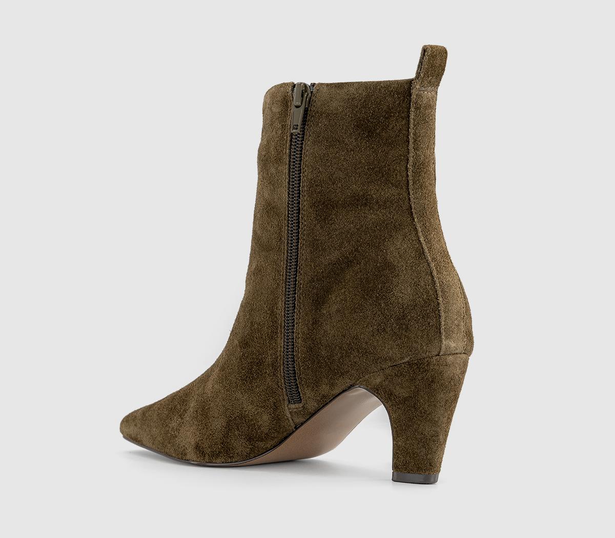 OFFICEAddison Curve Heeled Ankle BootsOlive Suede