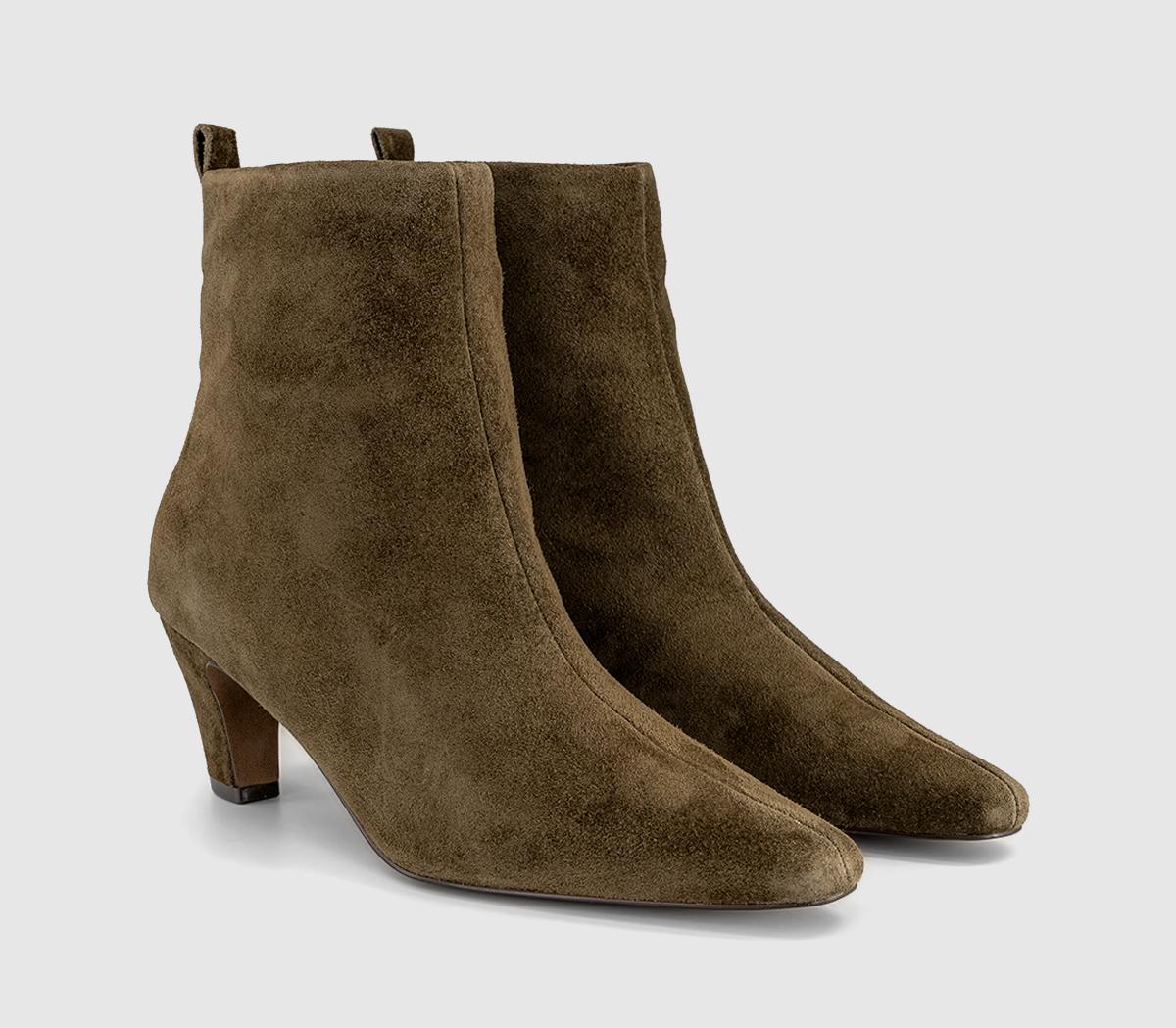 OFFICEAddison Curve Heeled Ankle BootsOlive Suede
