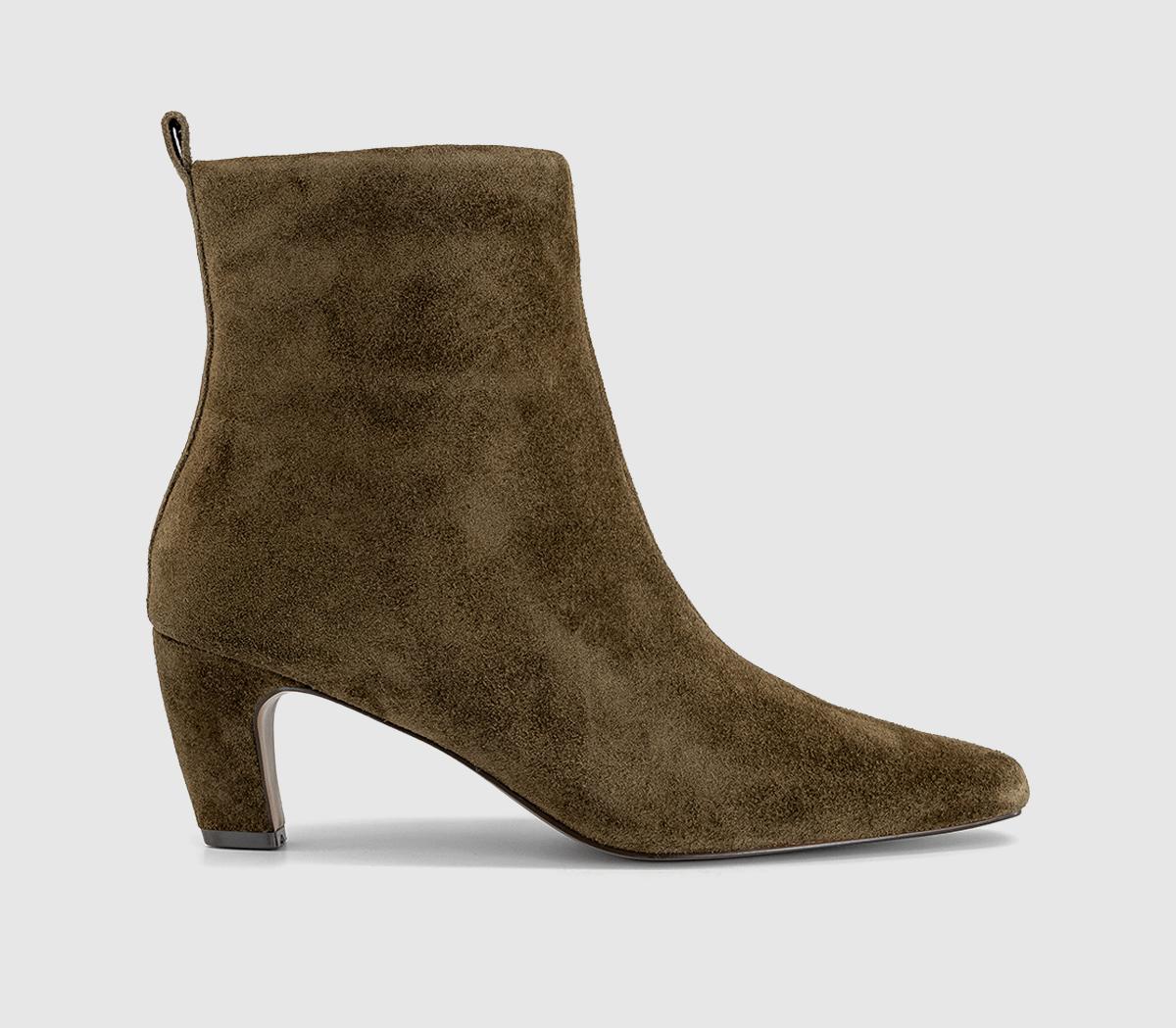 OFFICEAddison Curve Heeled Ankle BootsOlive Suede