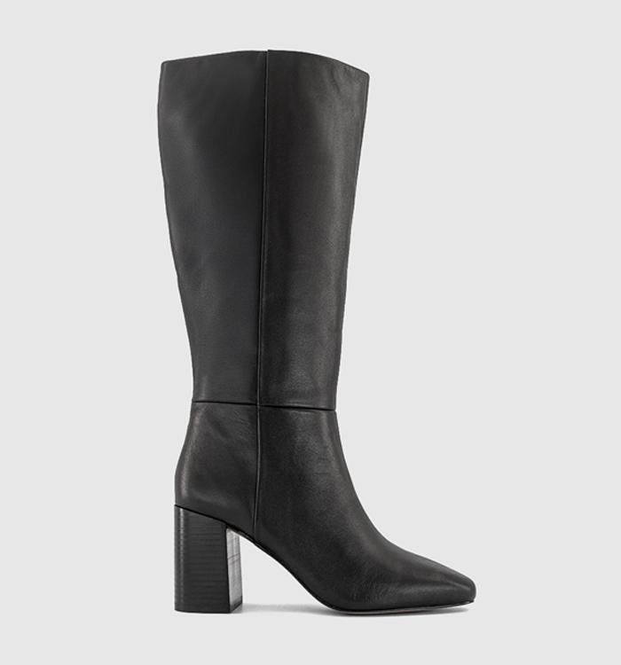OFFICE Kiera Block Heel Knee High Boots Black Leather
