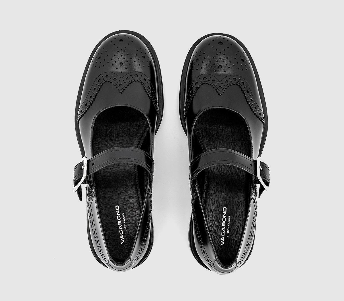 Vagabond Shoemakers Freya Mary Jane Shoes Black Polished Leather