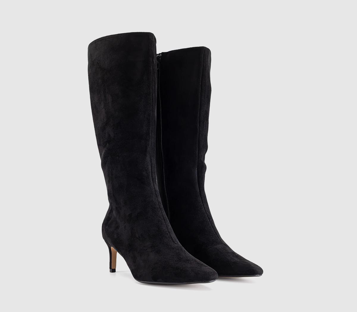 OFFICEKarina Kitten Heel Knee High BootsBlack Faux Suede